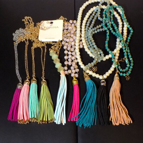 Lot of 9 Corded Tassel Pendant Beaded & Chain Necklaces Bundle.  New w/o Tag - Picture 1 of 5